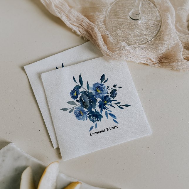 Servilleta De Papel Boda floral azul moderno Napkin (Subido por el creador)