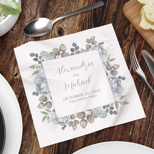 Servilleta De Papel Boda floral azul personalizado