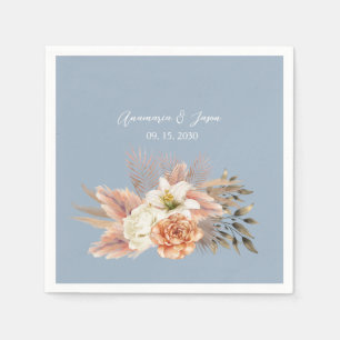 Servilleta De Papel Boda Floral Azul Polvo Melocotón