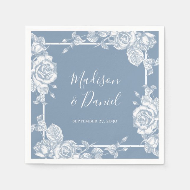 Servilleta De Papel Boda floral azul polvoriento (Anverso)