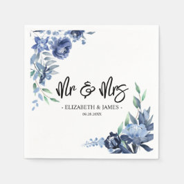 Servilleta De Papel Boda floral azul polvoriento Mr & Mrs 
