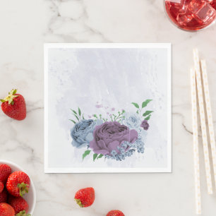Servilleta De Papel Boda floral azul polvoriento púrpura