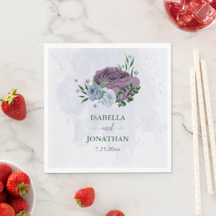 Servilleta De Papel Boda floral azul polvoriento púrpura
