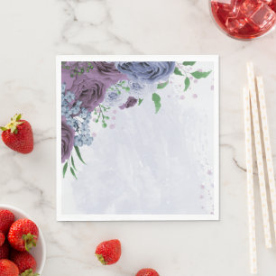 Servilleta De Papel Boda floral azul polvoriento púrpura