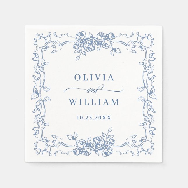 Servilleta De Papel Boda floral azul turquesa del órgano renacentista (Anverso)