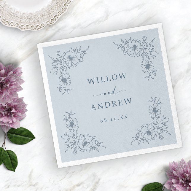Servilleta De Papel Boda Floral Azul Vintage (Vintage Blue Floral Wedding Napkins
)
