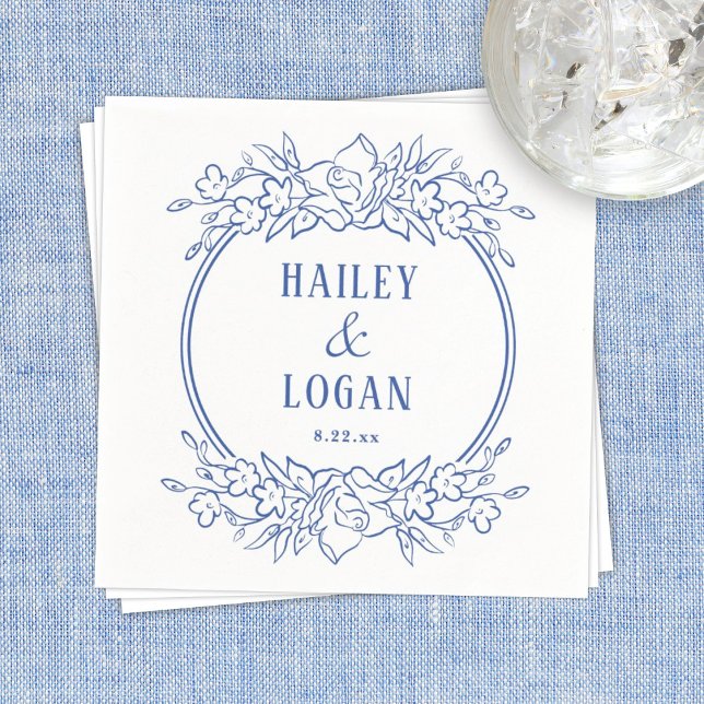 Servilleta De Papel Boda Floral Azul Vintage (Subido por el creador)