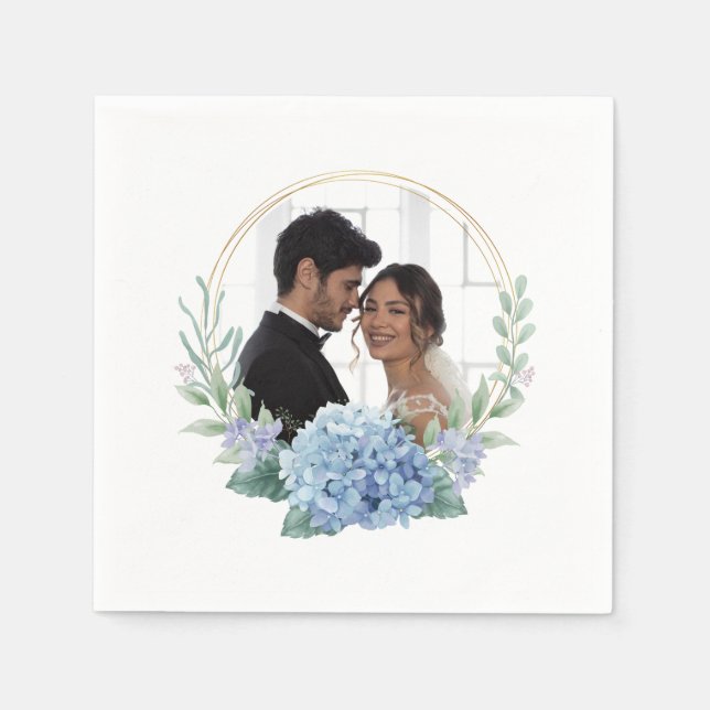 Servilleta De Papel Boda floral azul y blanco (Anverso)