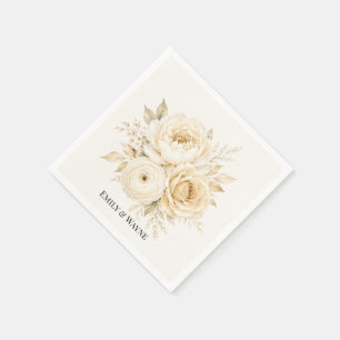 Servilleta De Papel Boda floral blanca de marfil y champán perla