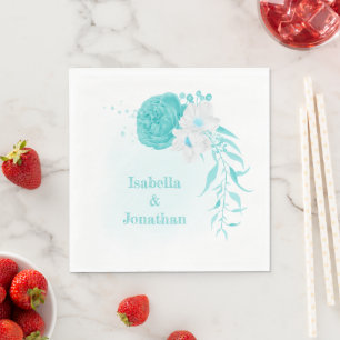 Servilleta De Papel boda floral blanca turquesa