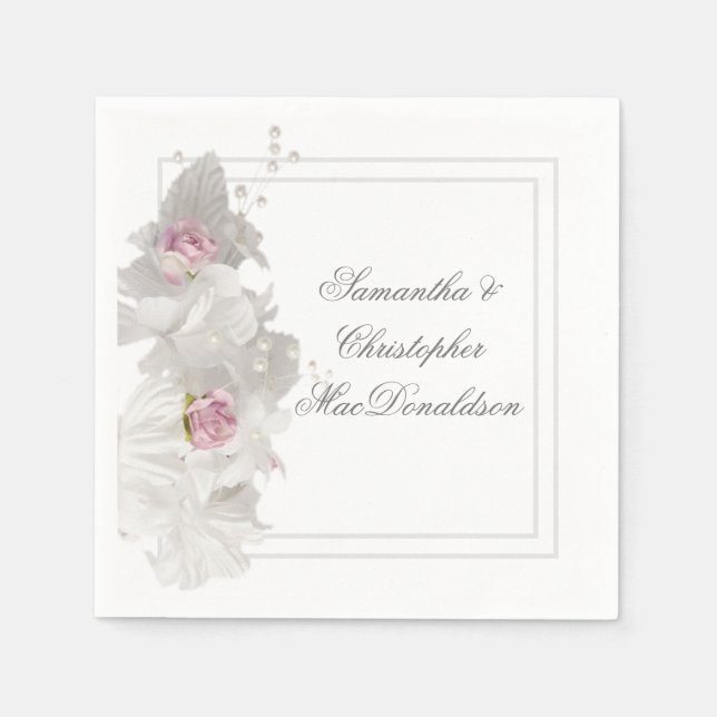 Servilleta De Papel Boda floral blanco (Anverso)