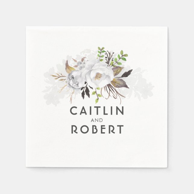 Servilleta De Papel Boda floral blanco elegante (Anverso)