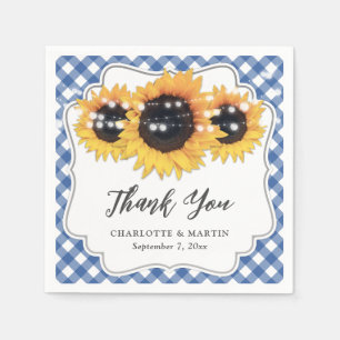 Servilleta De Papel Boda floral Blue Gingham Sunflower