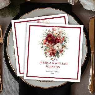 Servilleta De Papel Boda Floral Bohemio Rojo Profundo de Otoño con Euc