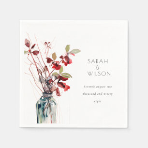 Servilleta De Papel Boda Floral Bohemio Vintage Rojo Tinta Verde
