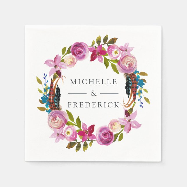 Servilleta De Papel Boda floral boho chic acuarela (Anverso)