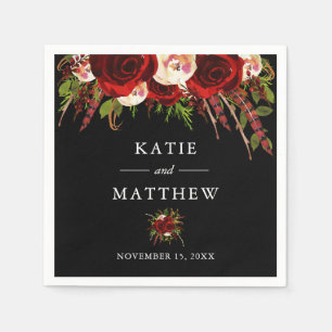 Servilleta De Papel Boda Floral Boho de Burgundy Negro