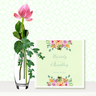 Servilleta De Papel Boda Floral Boho de color rosa verde de menta