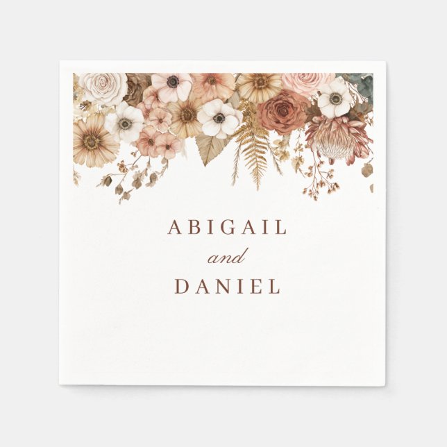 Servilleta De Papel Boda floral boho elegante (Anverso)