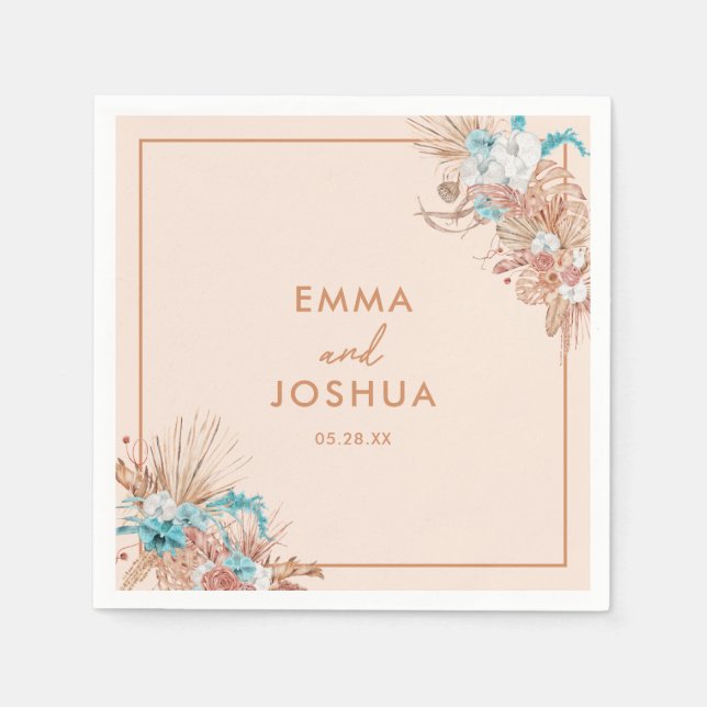 Servilleta De Papel Boda floral boho moderna (Anverso)