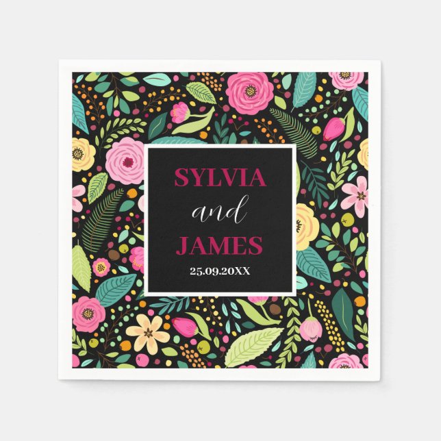 Servilleta De Papel Boda Floral Boho moderno (Anverso)