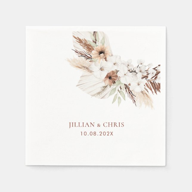 Servilleta De Papel boda floral boho pampas terracotta (Anverso)