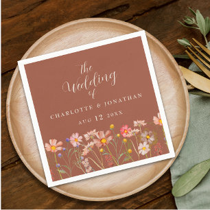 Servilleta De Papel Boda Floral Boho Terracota Beige Flor Silvestre