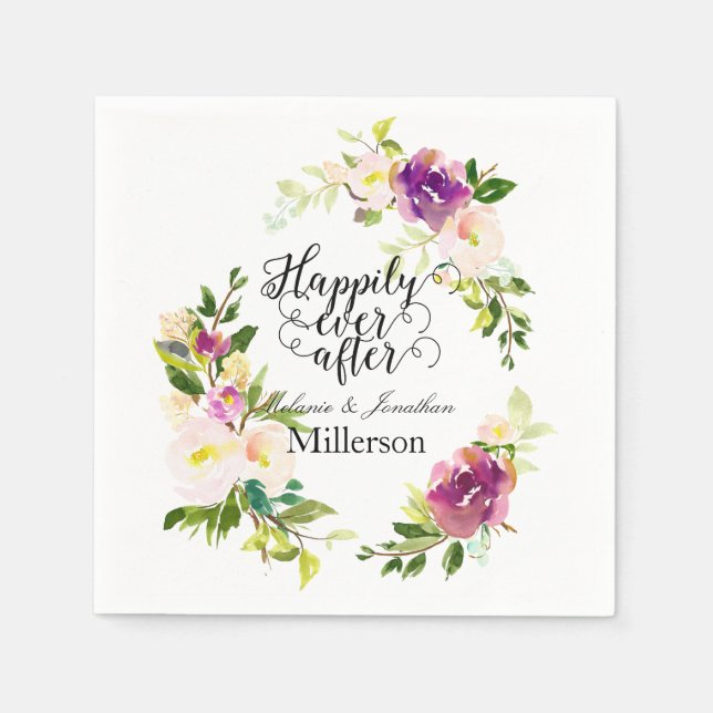 Servilleta De Papel Boda floral borgoña con acuarela rosa (Anverso)