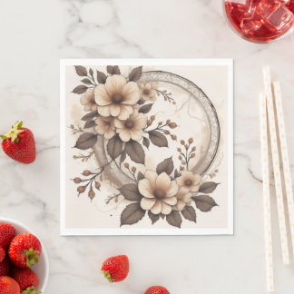 Servilleta De Papel Boda floral botánica sepia vintage en cuadrado