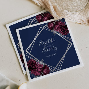 Servilleta De Papel Boda Floral Burgundy Geométrico Azul Marino Plata