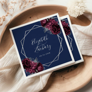 Servilleta De Papel Boda Floral Burgundy Geométrico Azul Marino Plata