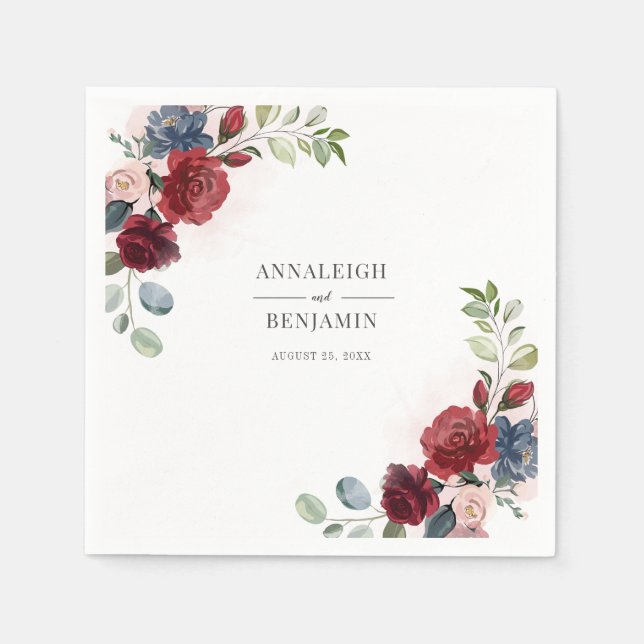 Servilleta De Papel Boda Floral Burgundy Watercolor Foliage (Anverso)