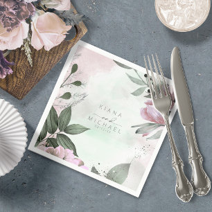 Servilleta De Papel Boda floral caligrafía Mauve ID771