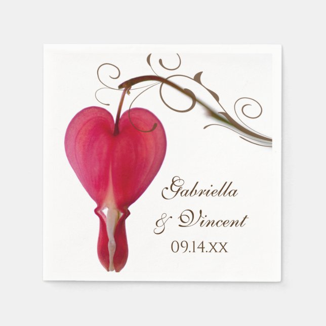 Servilleta De Papel Boda Floral Cardíaco Sangrado Rojo (Anverso)