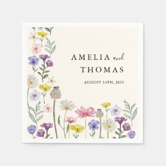 Servilleta De Papel Boda floral colorida con flores silvestres en acua