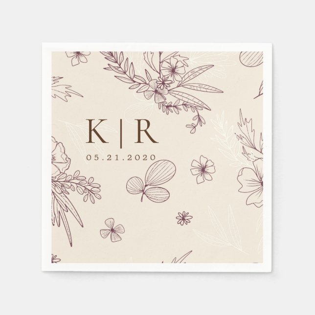 Servilleta De Papel Boda floral crema moderna (Anverso)