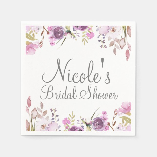 Servilleta De Papel Boda floral de acuarela de lavanda lila morada (Anverso)