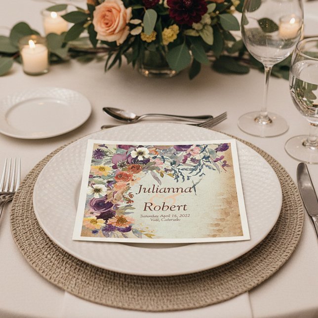 Servilleta De Papel Boda floral de acuarela mixta de otoño (Subido por el creador)