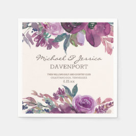 Servilleta De Papel Boda floral de acuarela púrpura de lila y ciruela