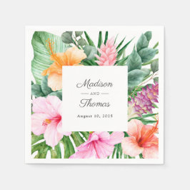 Servilleta De Papel Boda floral de acuarela tropical exuberante