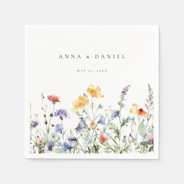 Servilleta De Papel Boda Floral de acuarela vibrante (Anverso)