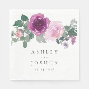 Servilleta De Papel Boda floral de agua magenta con blanco