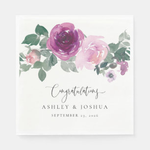 Servilleta De Papel Boda floral de agua magenta rosa marfil