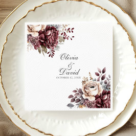 Servilleta De Papel Boda floral de Boho Burgundy personalizado