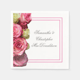 Servilleta De Papel Boda floral de borde rosa rosado