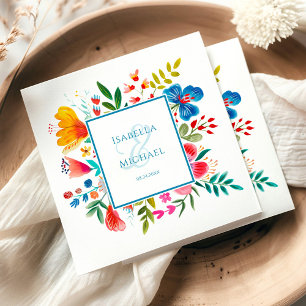 Servilleta De Papel Boda floral de color acuático colorido