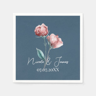 Servilleta De Papel Boda floral de color acuático moderno y gris oscur