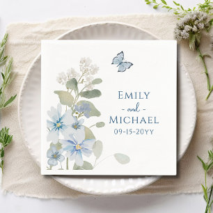 Servilleta De Papel Boda floral de color azul turbio y romántico