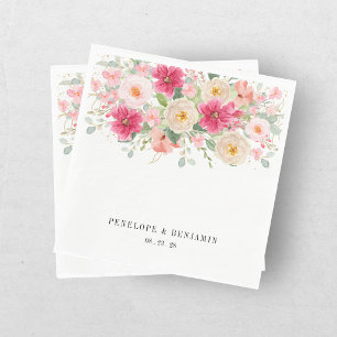 Servilleta De Papel Boda floral de color rosa brillante con acuarela m