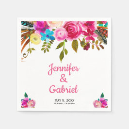 Servilleta De Papel Boda floral de color rosa de primavera romántica